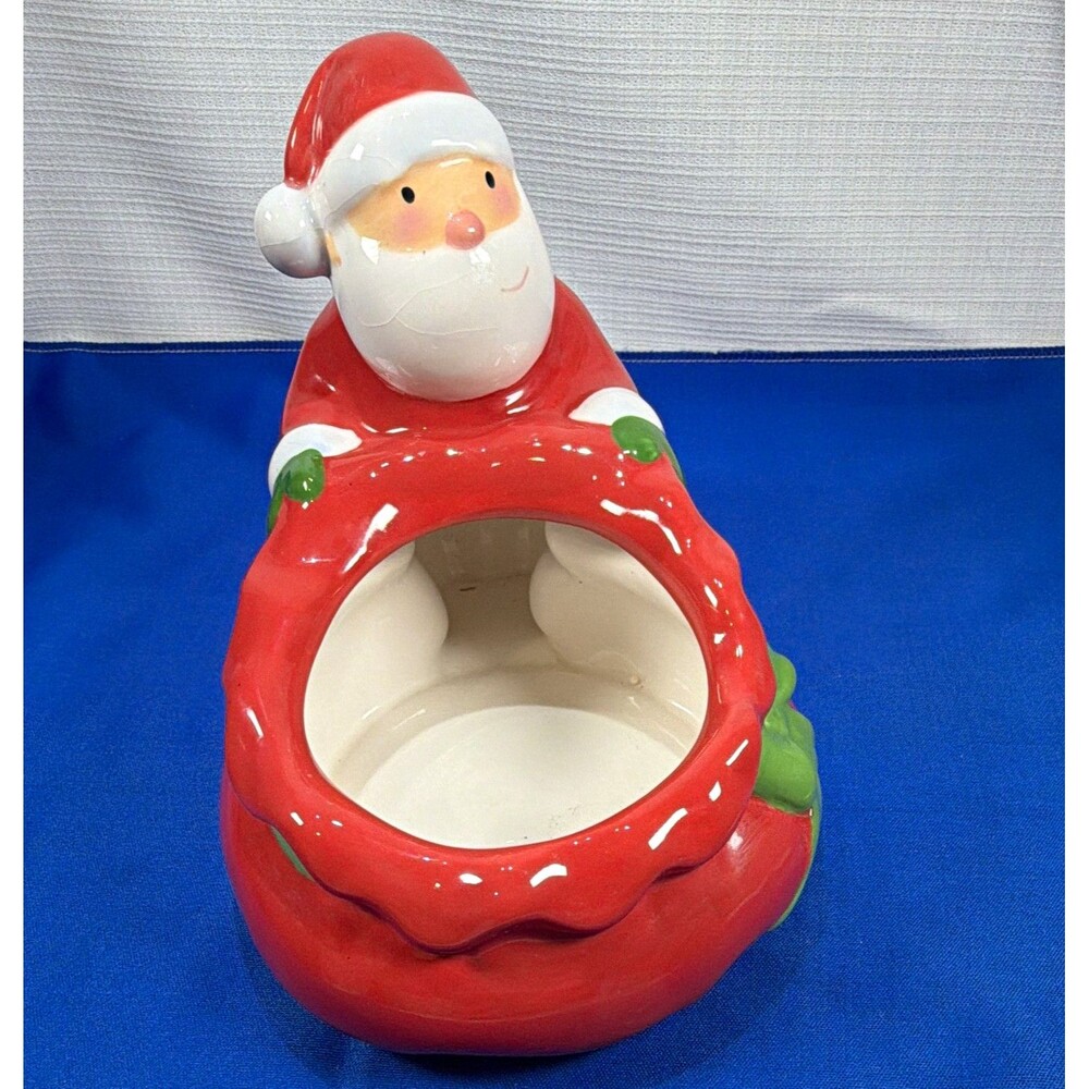 Vintage Hallmark Santa & Co Ceramic Candy Dish Toy Bag Treat Bowl Christmas